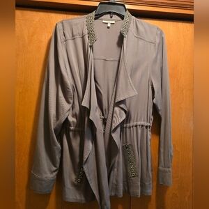 Elegant Women's Olive Green Open-Front Trench Coat Jacket